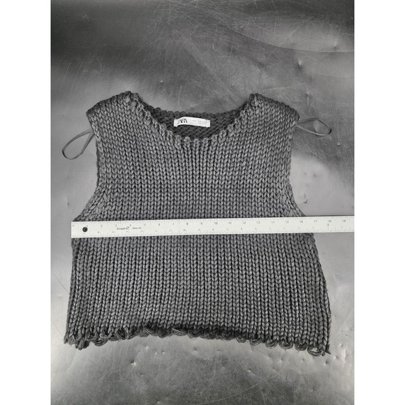 Zara Black Crew Neck Sweater Chunky Knit Shirt Women's Size Small Black - Picture 2 of 8